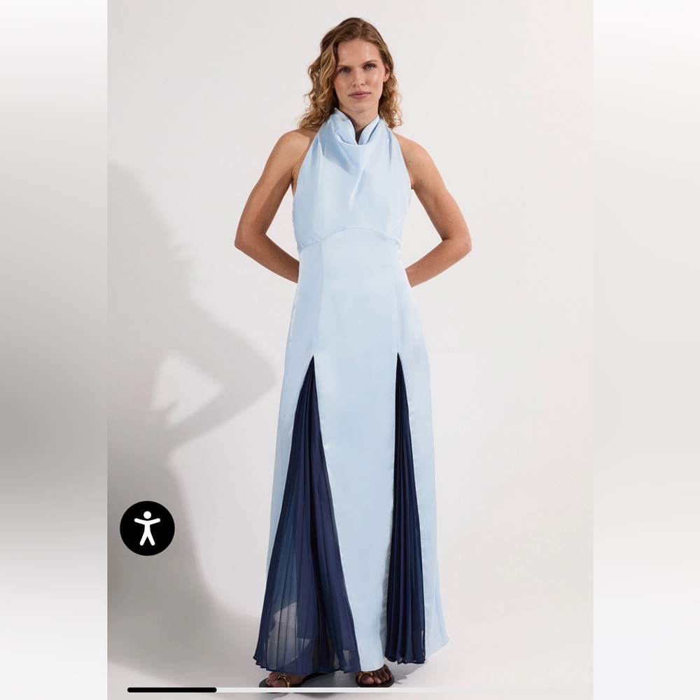 Karen Millen Drama Halter Pleat Insert Woven Satin Maxi Dress